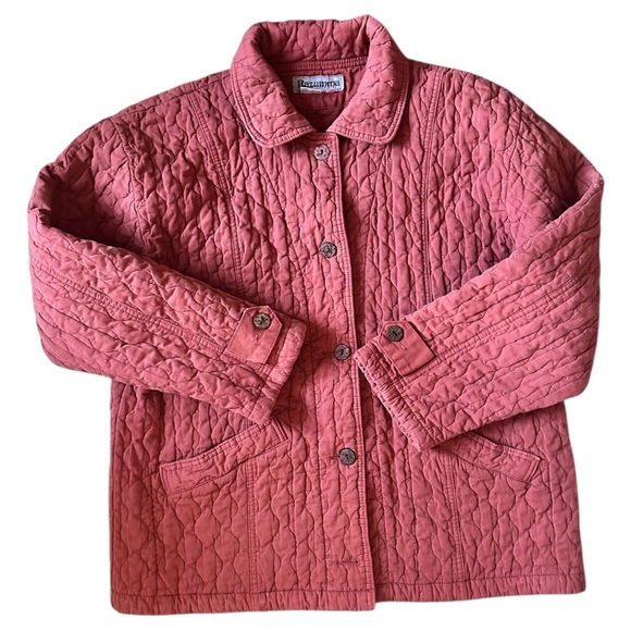 Vintage Jackets & Blazers - Razumma Vintage Quilted 100% Cotton Coral Jacket | Scandistyle Lagenlook, sz M